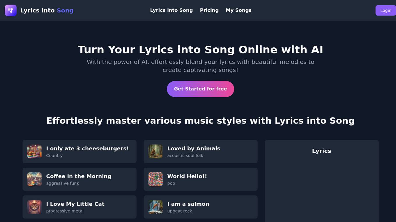 Lyrics into Song Screenshot