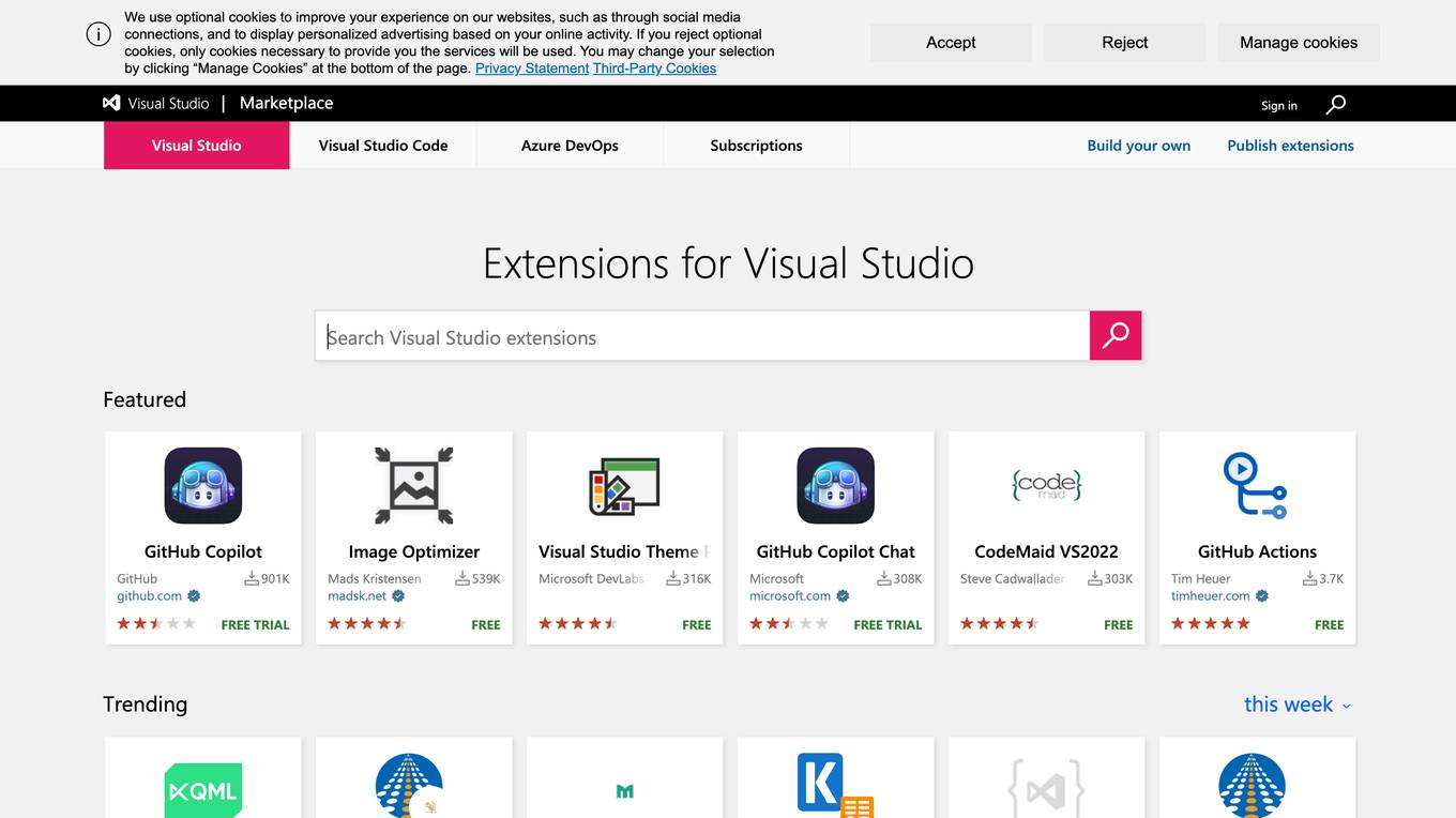 Visual Studio Marketplace Screenshot