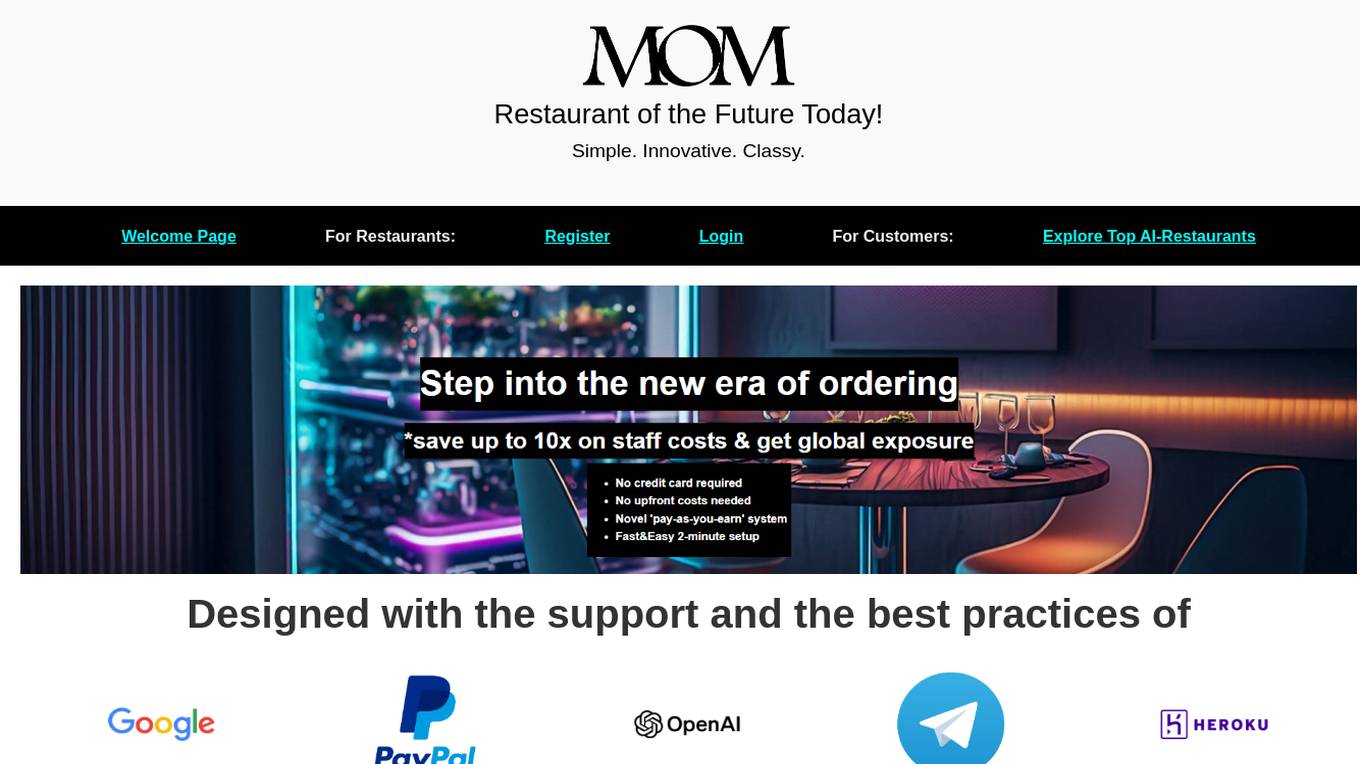 MOM AI Restaurant Assistant Screenshot