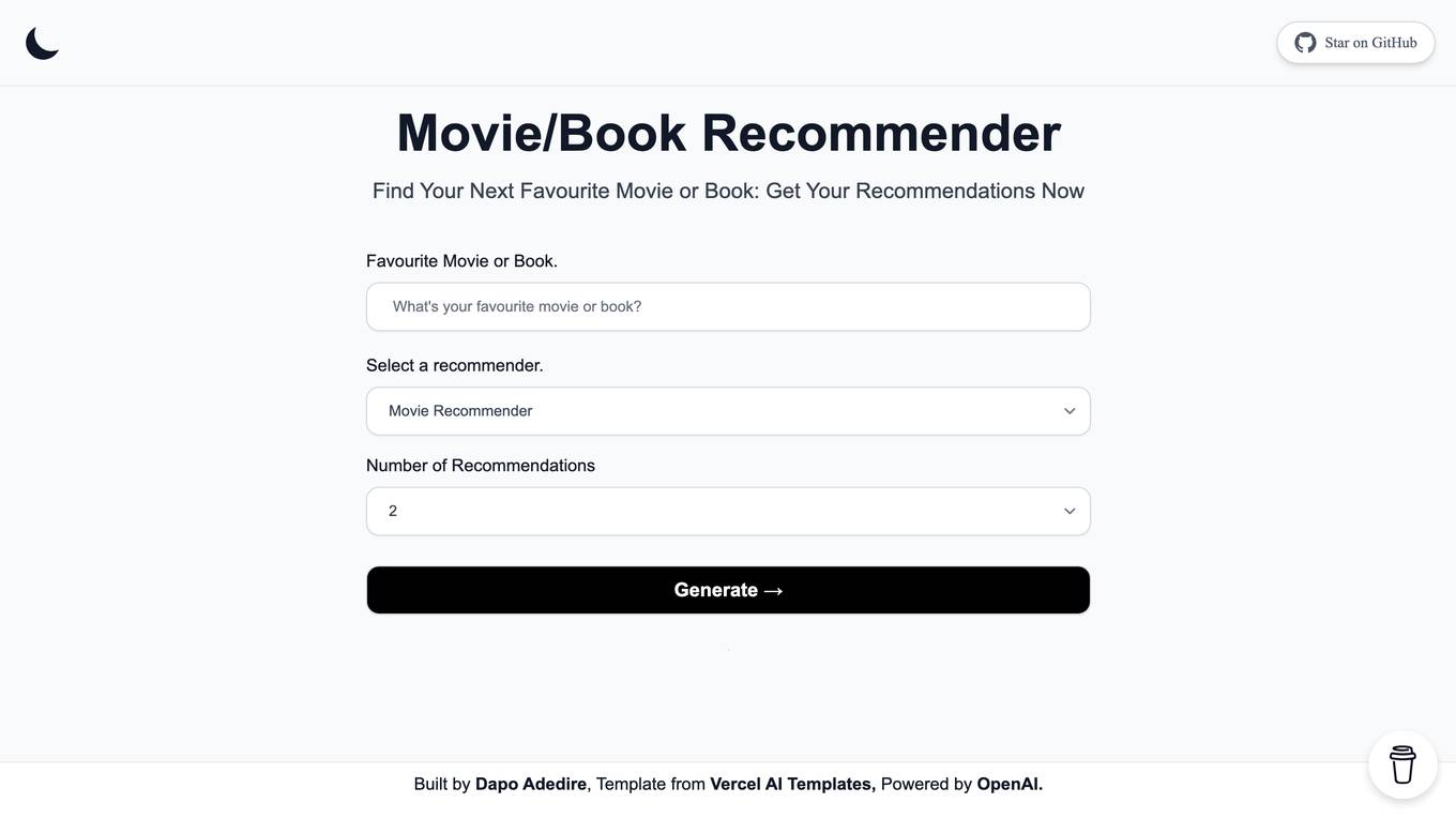 Movie & Book Recommender Screenshot