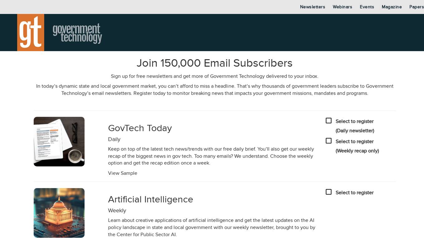 Government Technology Newsletters screenshot