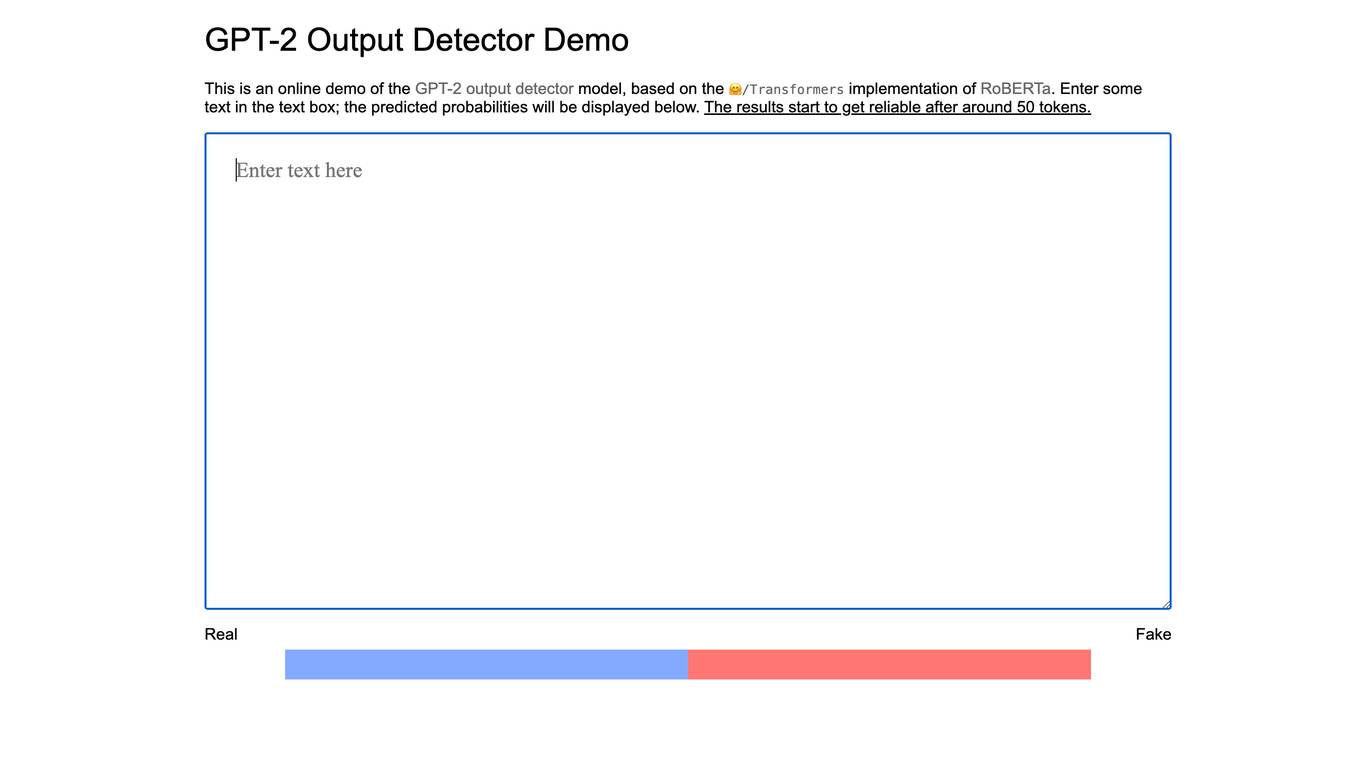 GPT-2 Output Detector Screenshot