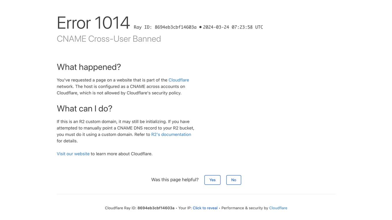 Cloudflare CNAME Cross-User Banned Screenshot