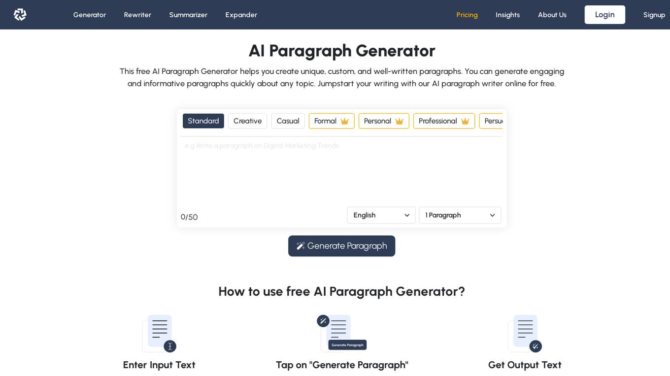 AI Paragraph Generator Screenshot