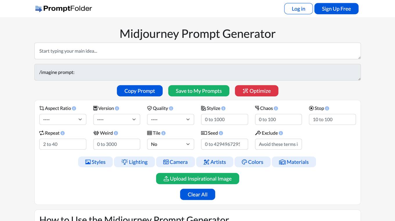 Midjourney Prompt Generator screenshot