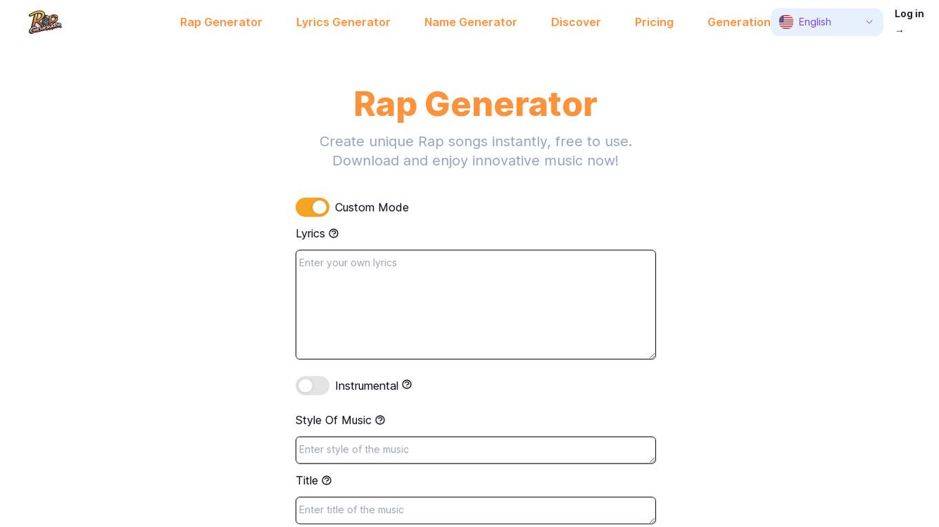 AI Rap Generator Screenshot