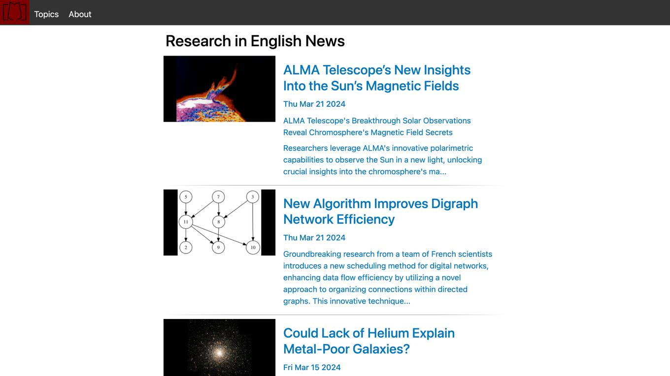 Research in English News Screenshot