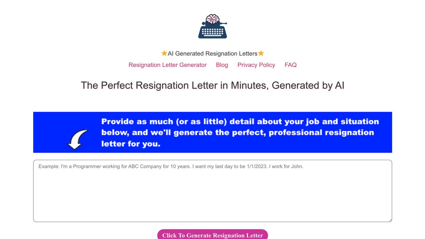 AI Resignation Letter Generator screenshot