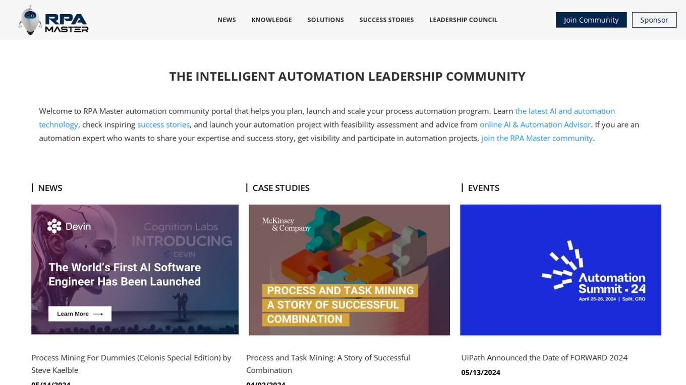 The Intelligent Automation Leadership Community Screenshot