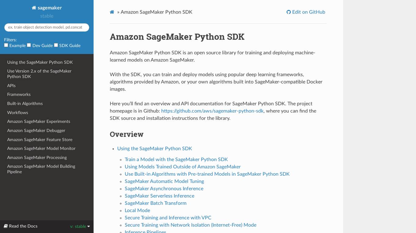 Amazon SageMaker Python SDK screenshot