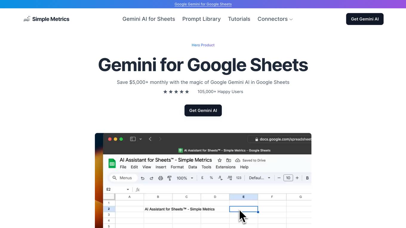 Simple Metrics - Google Gemini AI in Google Sheets screenshot