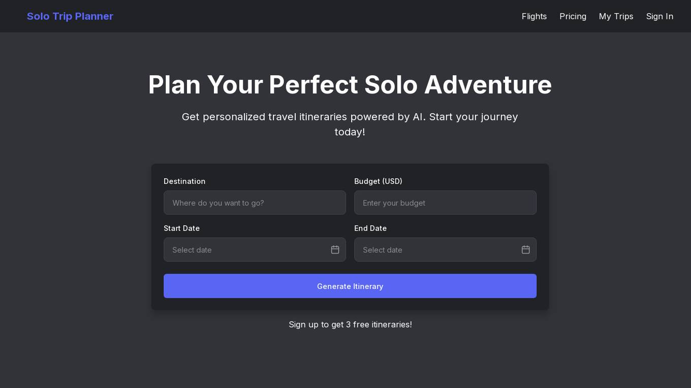 Solo Trip Planner Screenshot