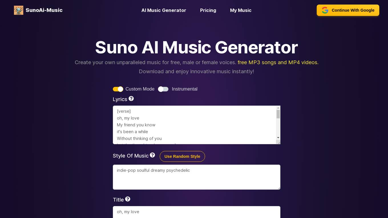 Suno AI Music Generator Screenshot