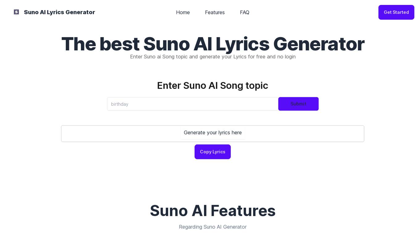 Suno AI Lyrics Generator screenshot