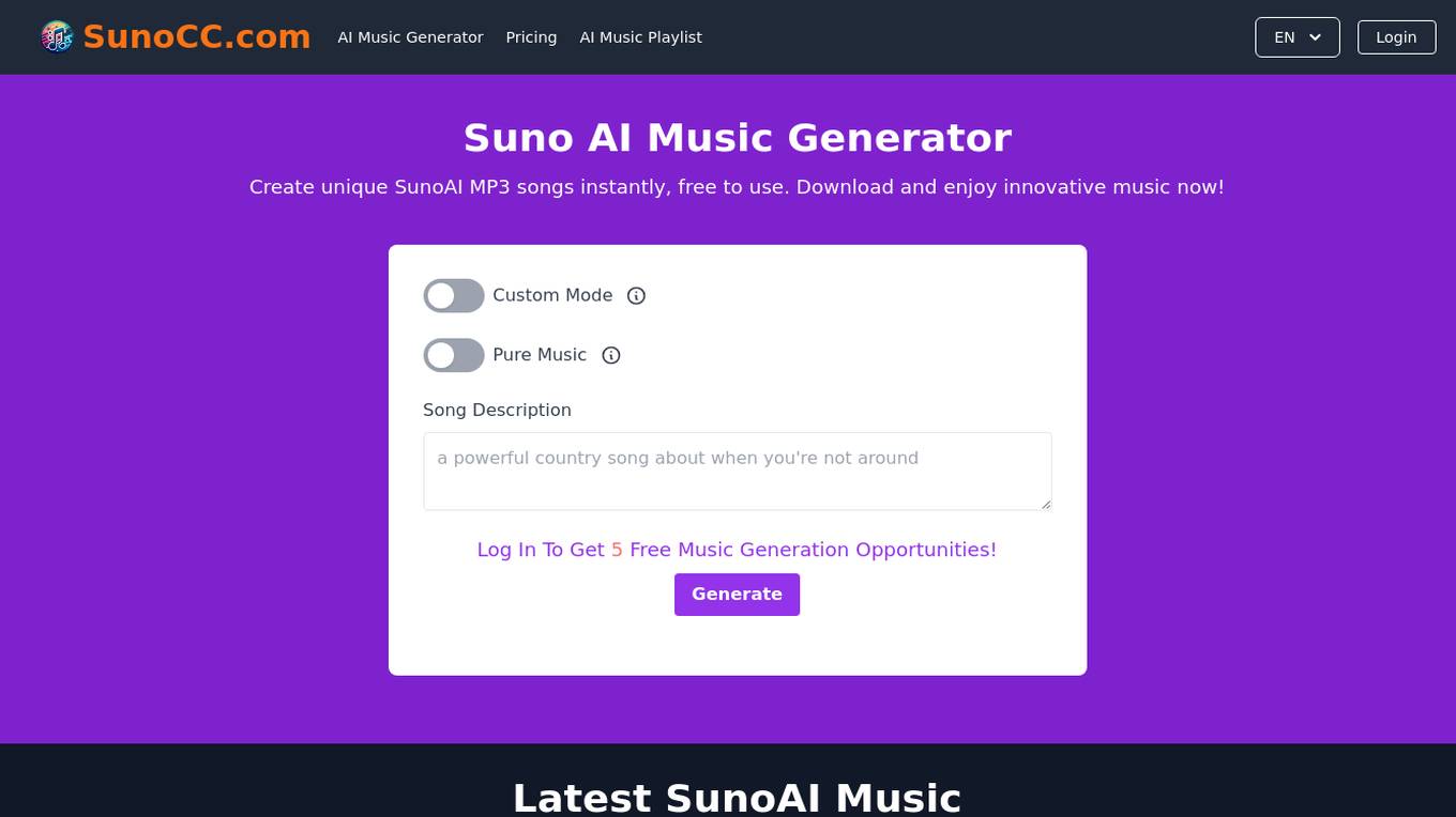 Suno AI Music Generator Screenshot