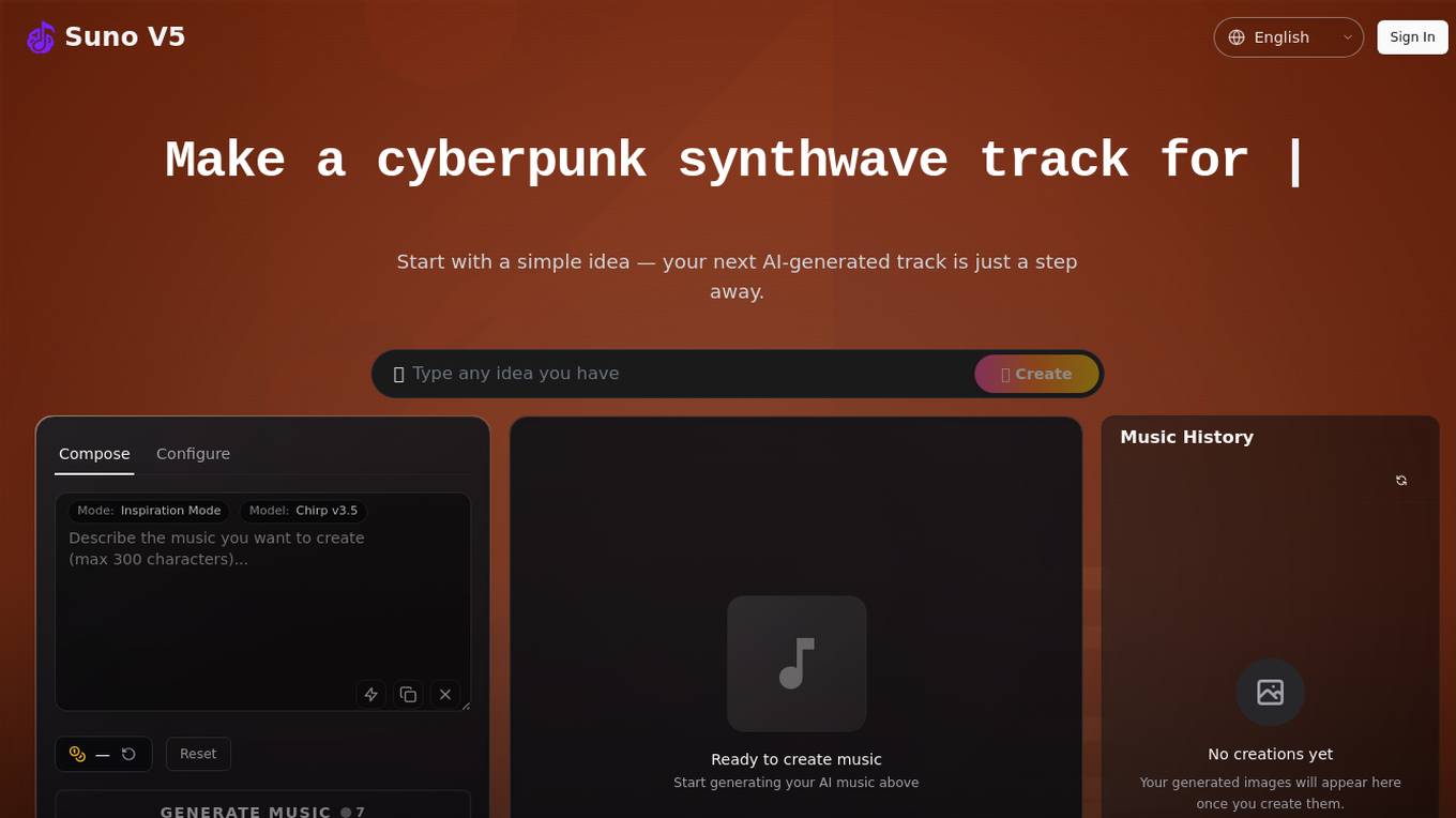 Suno V5 Music Generator Screenshot
