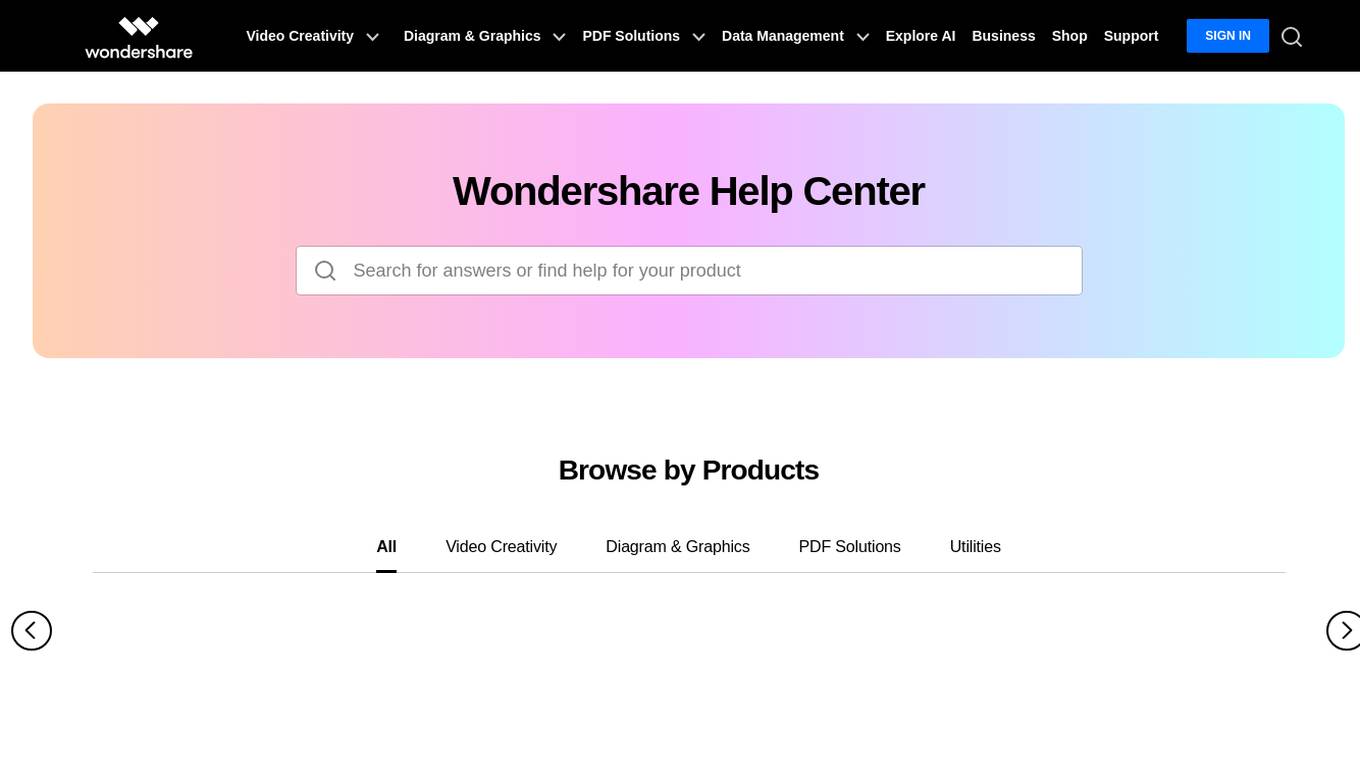 Wondershare Help Center screenshot