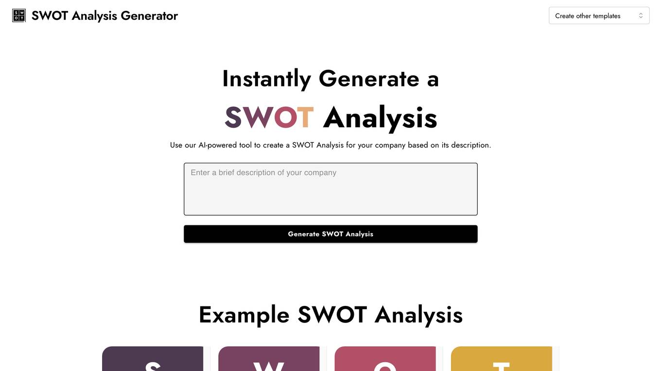 AI SWOT Analysis Generator Screenshot