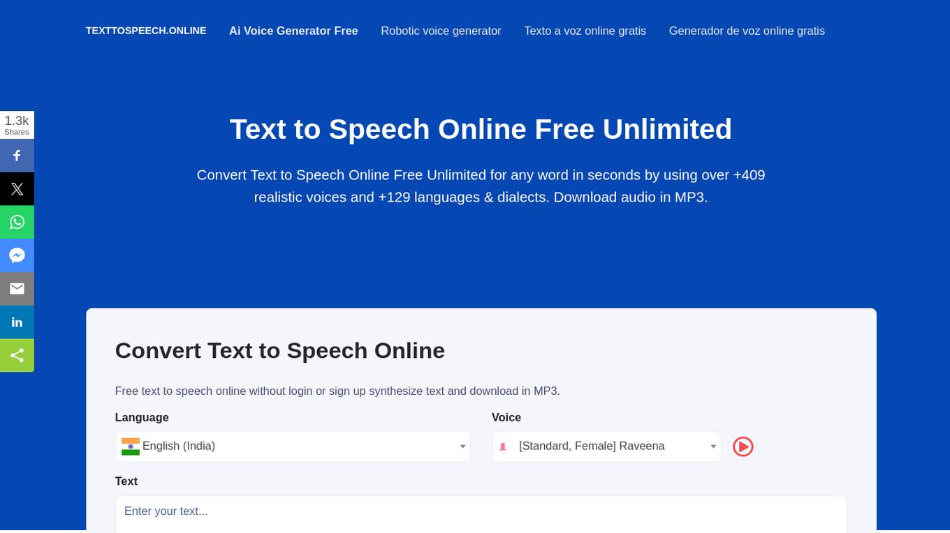 Text to Speech Online Screenshot