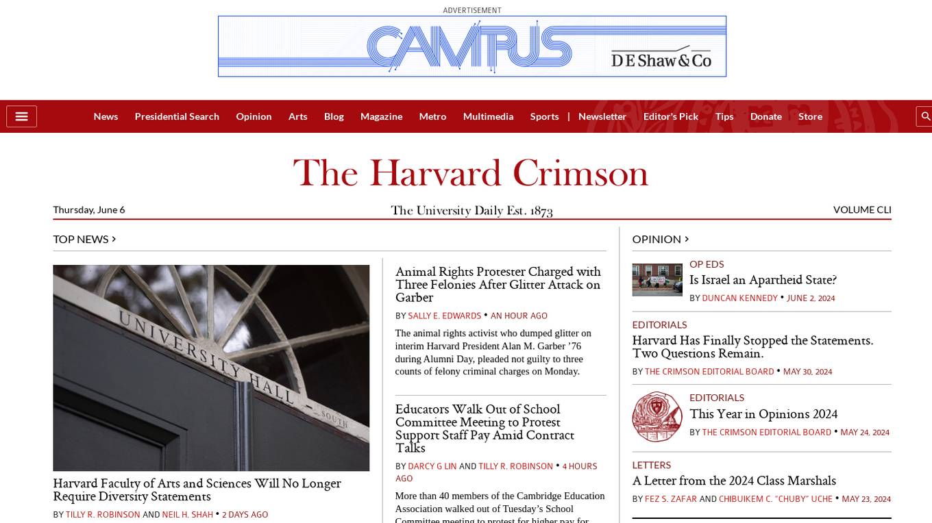 The Harvard Crimson Screenshot