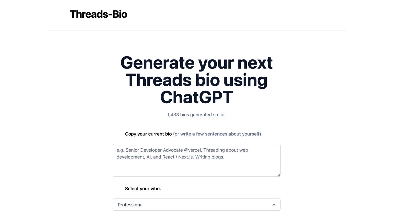 Threads Bio Generator Screenshot