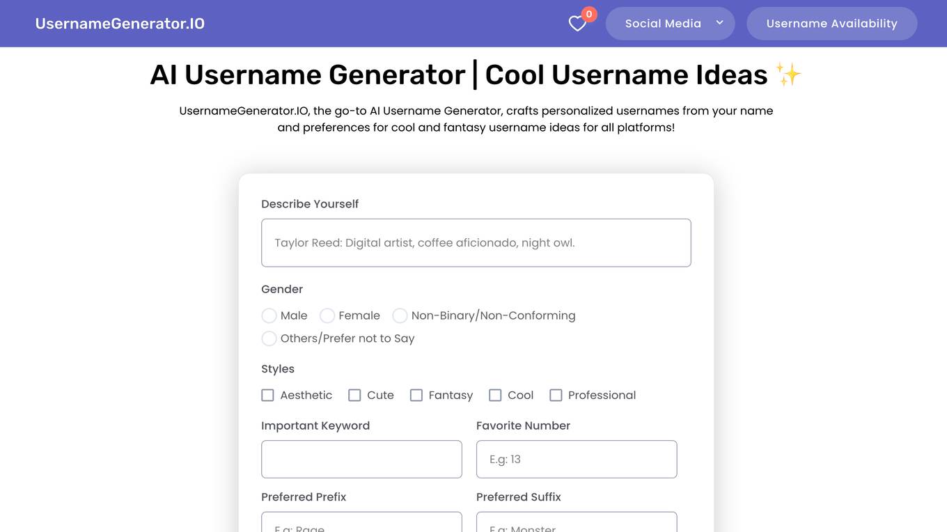 UsernameGenerator.IO Screenshot