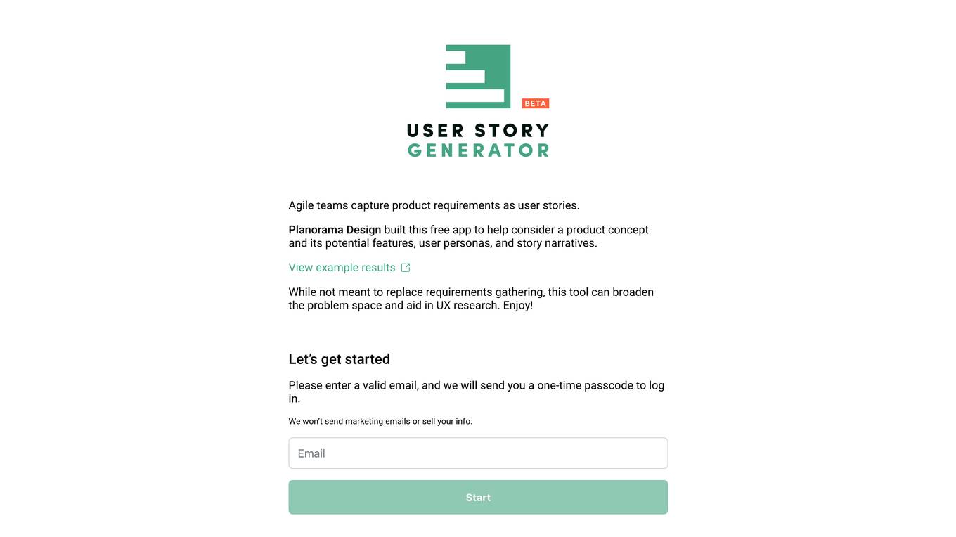 User Story Generator screenshot