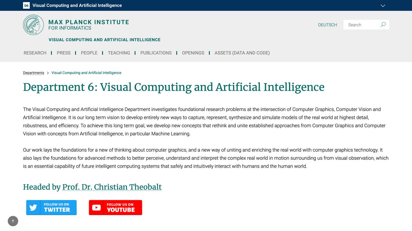 Visual Computing and Artificial Intelligence Department screenshot