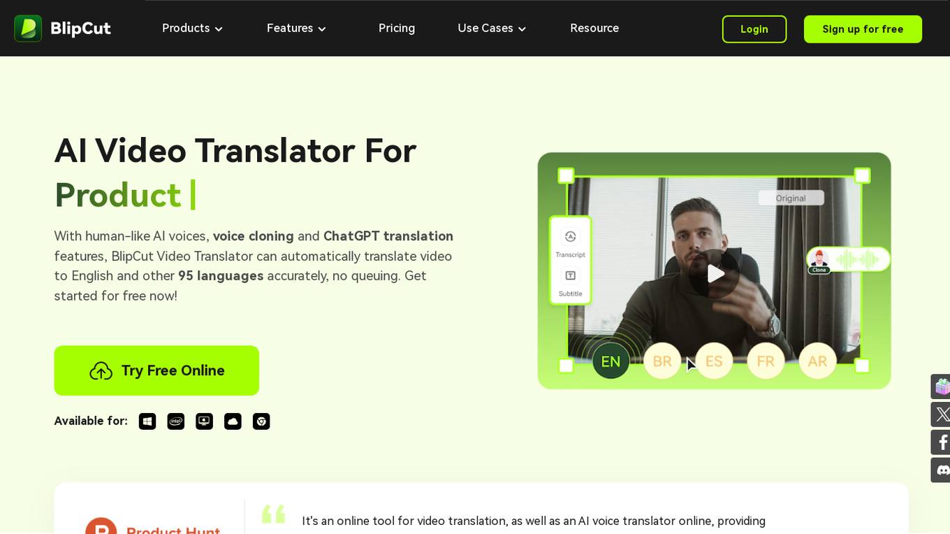 BlipCut AI Video Translator Screenshot