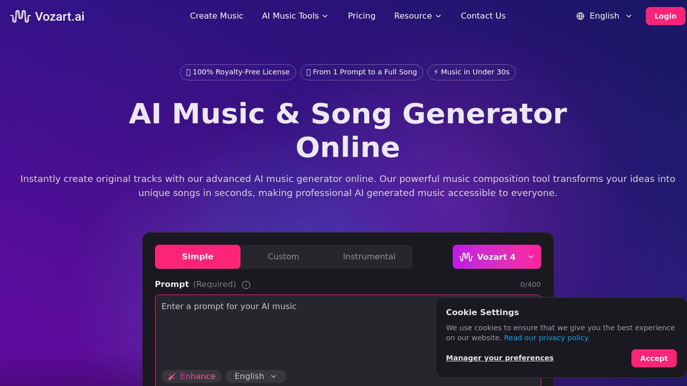 Vozart AI Music & Lyrics Generator Screenshot