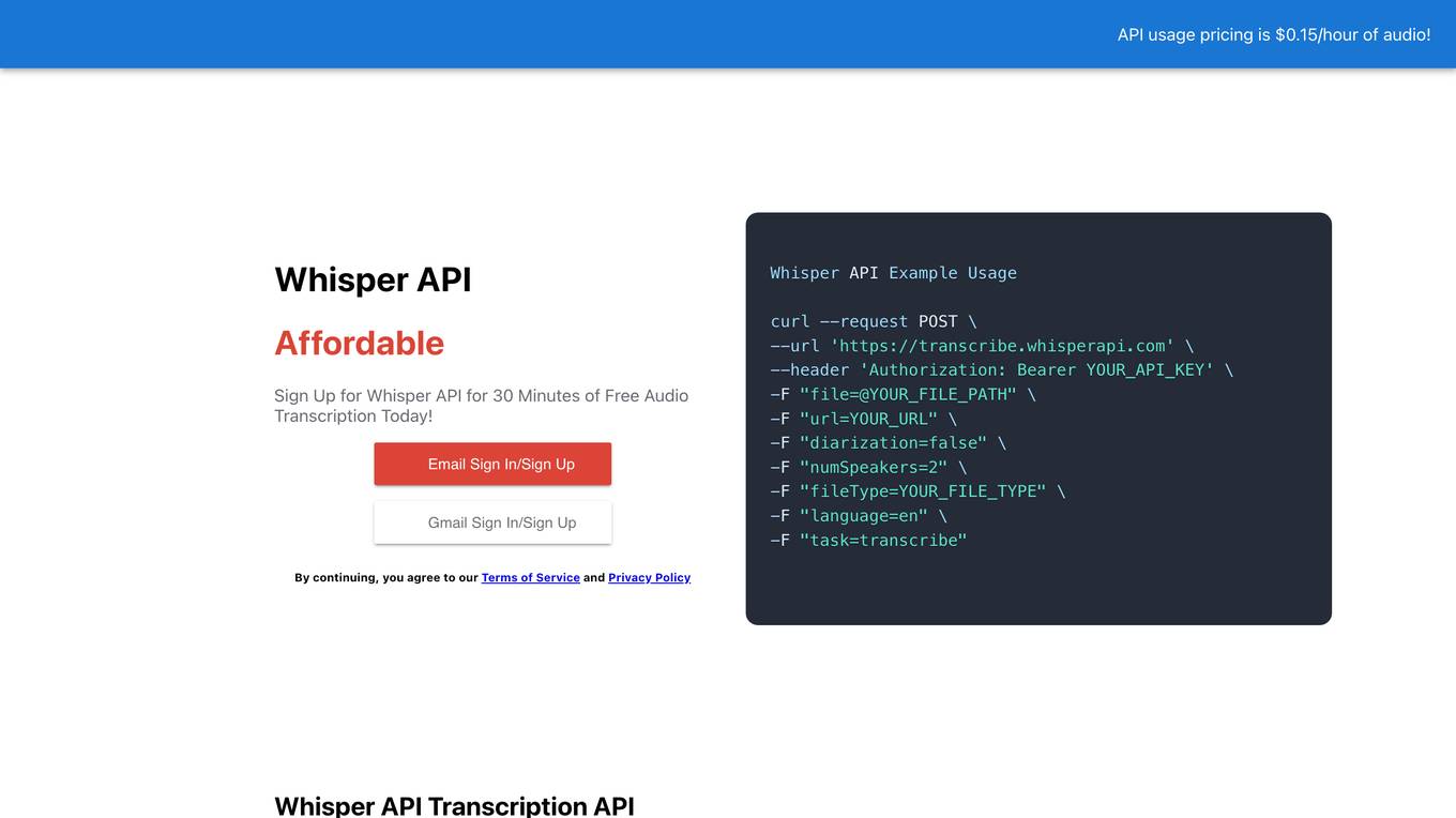 Whisper API screenshot