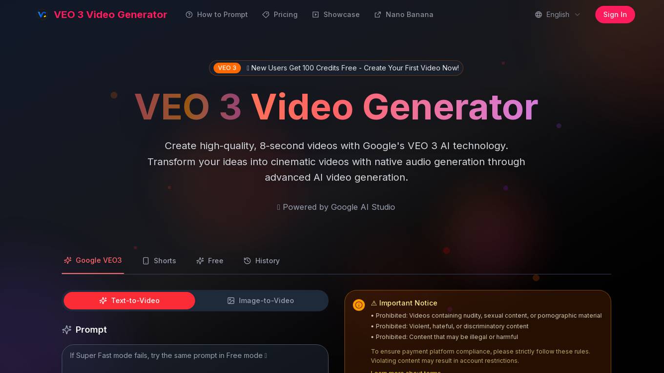 VEO 3 Video Generator Screenshot