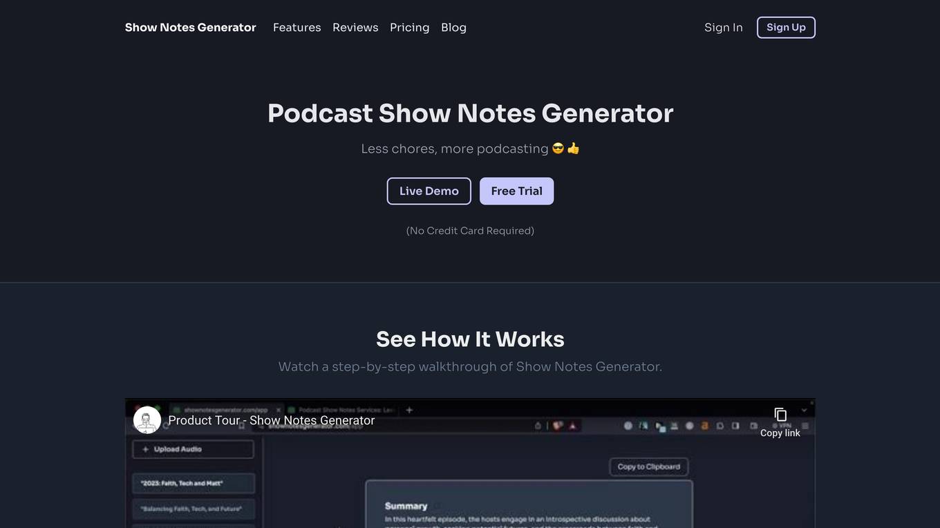 Podcast Show Notes Generator screenshot