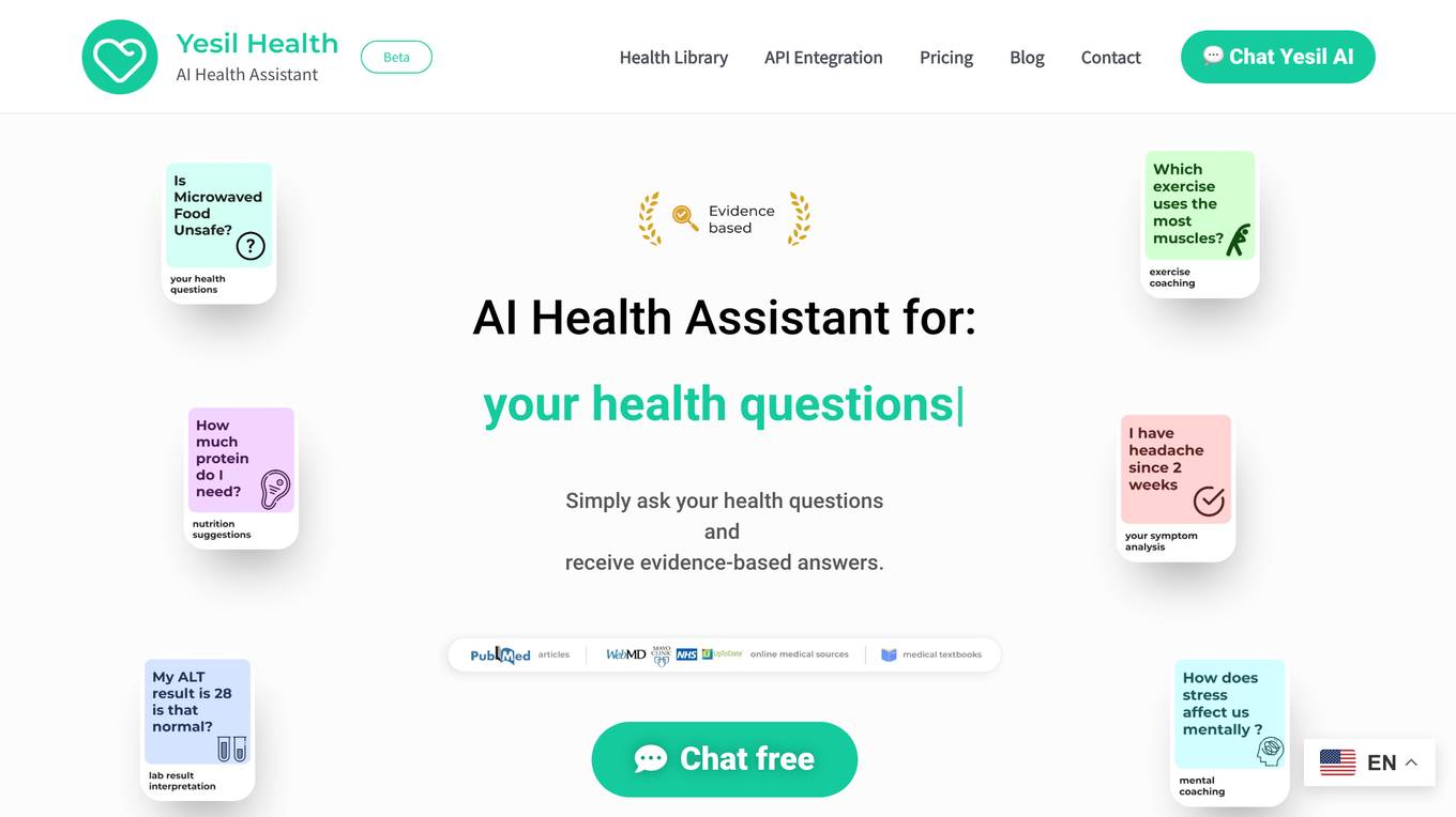 Yesil Health AI Health Assistant Screenshot