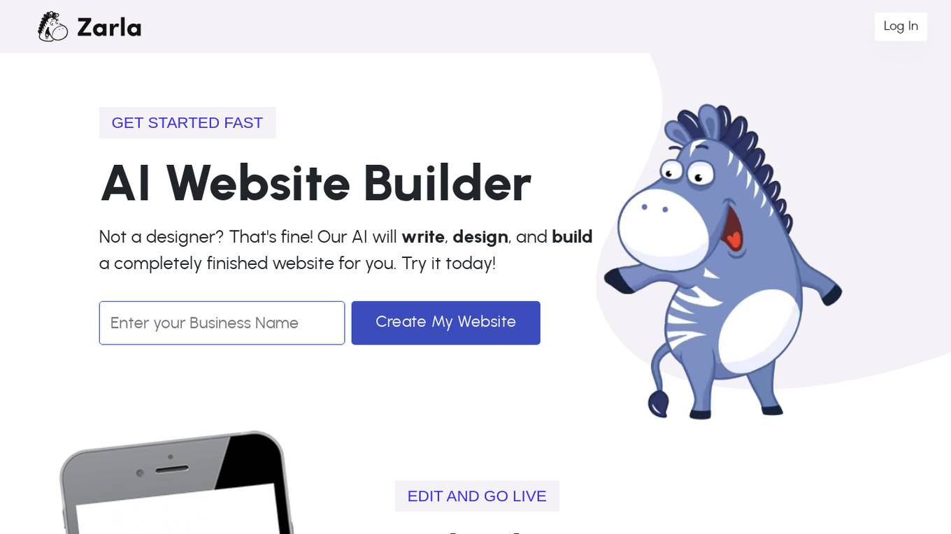 Zarla AI Website Builder Screenshot