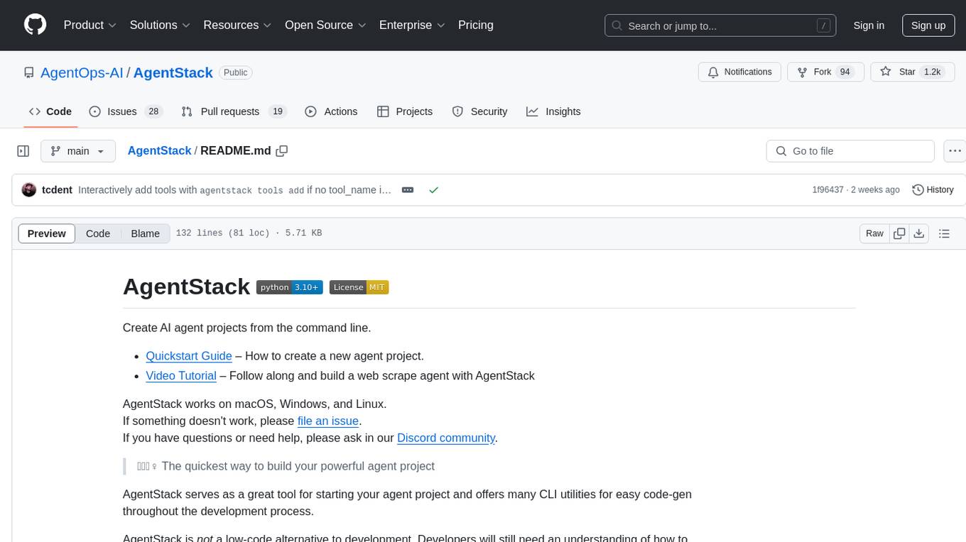 AgentStack Screenshot