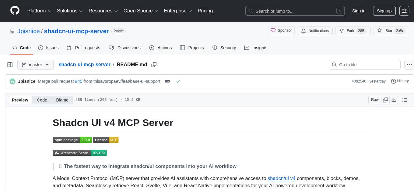 shadcn-ui-mcp-server Screenshot