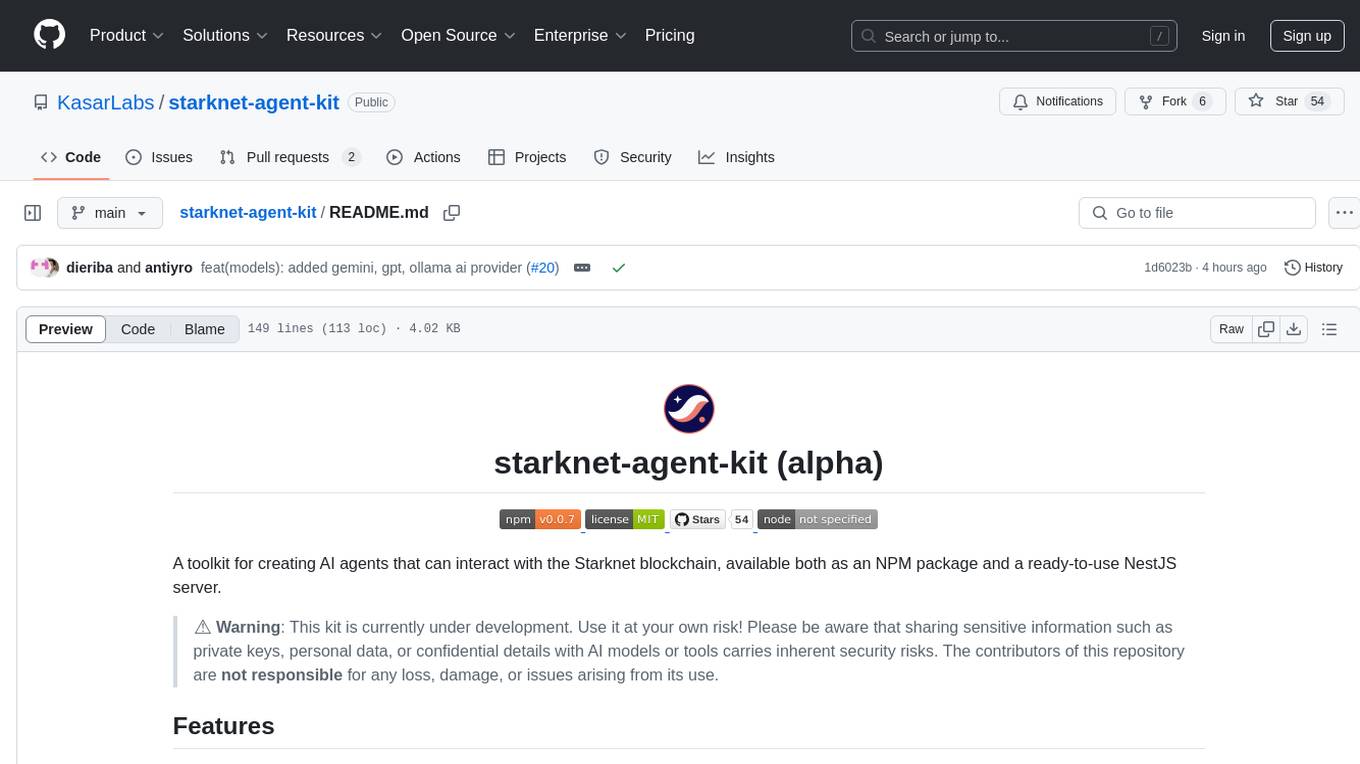 starknet-agent-kit Screenshot