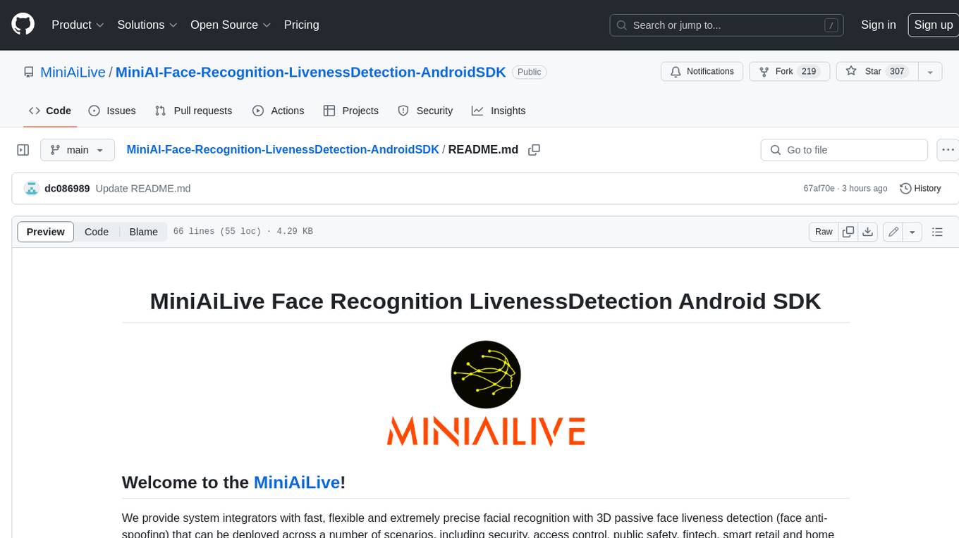 MiniAI-Face-Recognition-LivenessDetection-AndroidSDK Screenshot