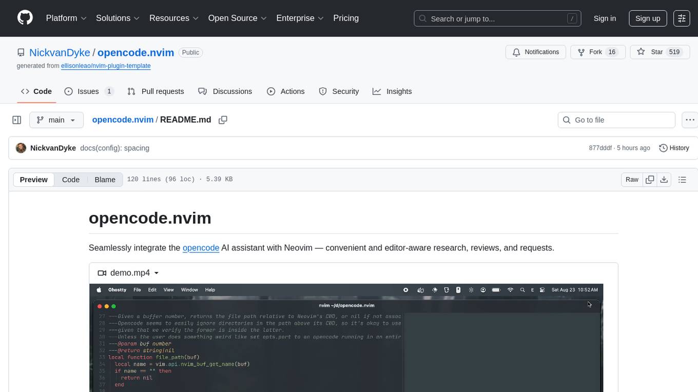 opencode.nvim Screenshot