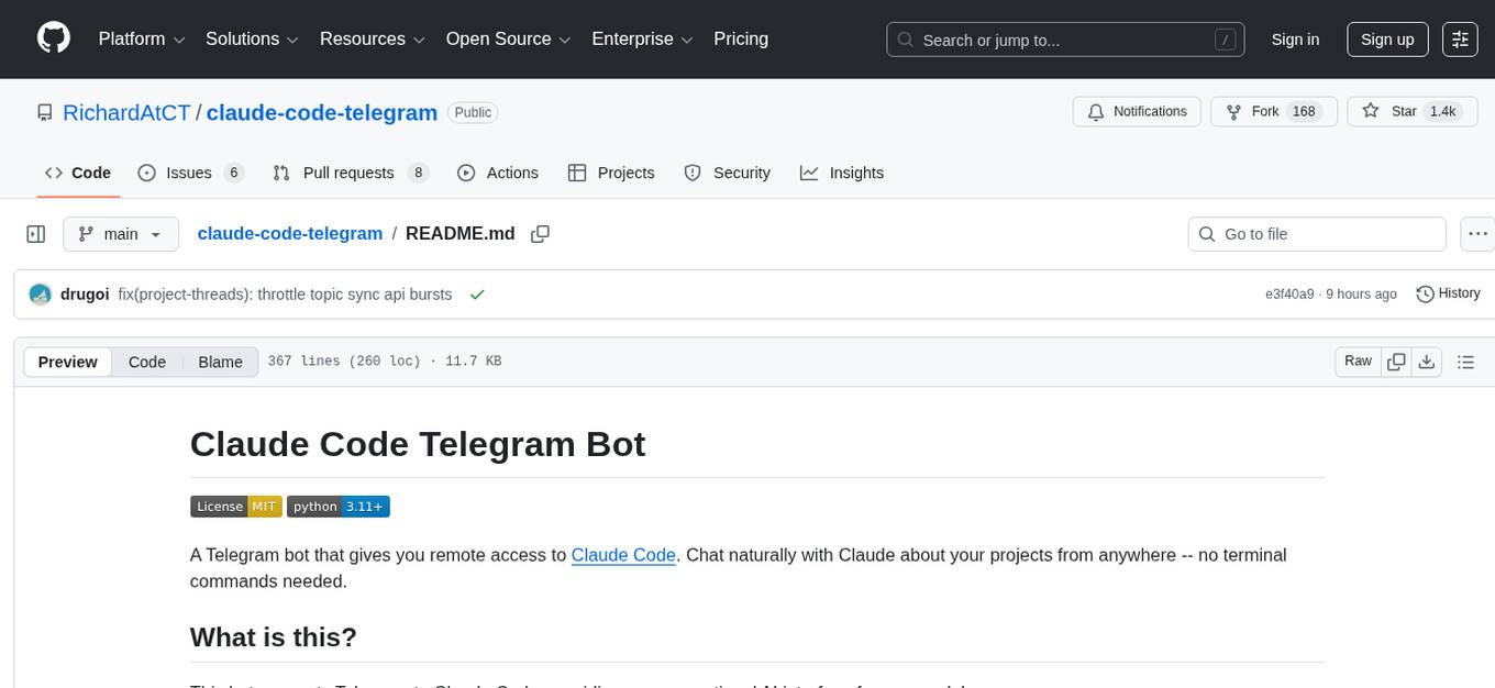 claude-code-telegram Screenshot