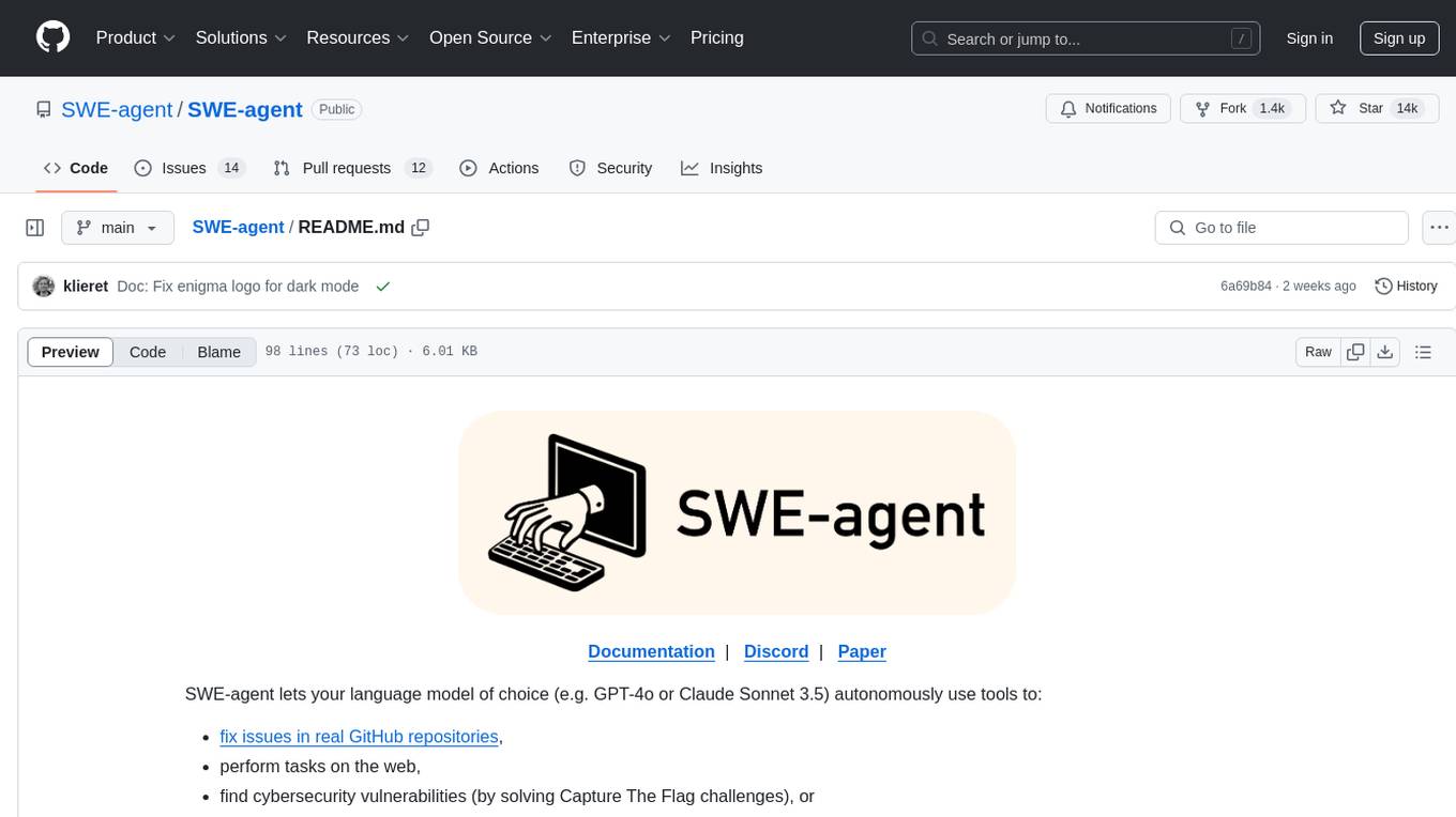 SWE-agent Screenshot