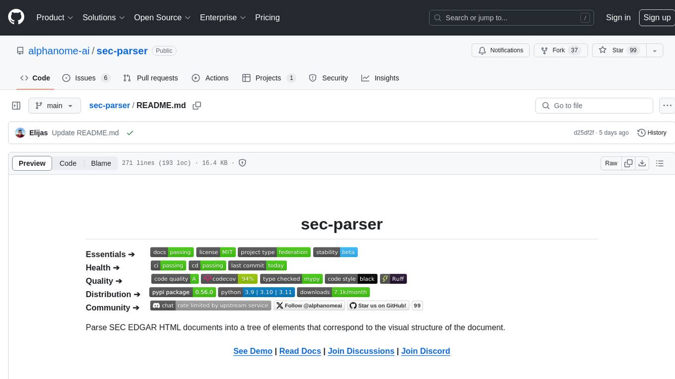 sec-parser Screenshot