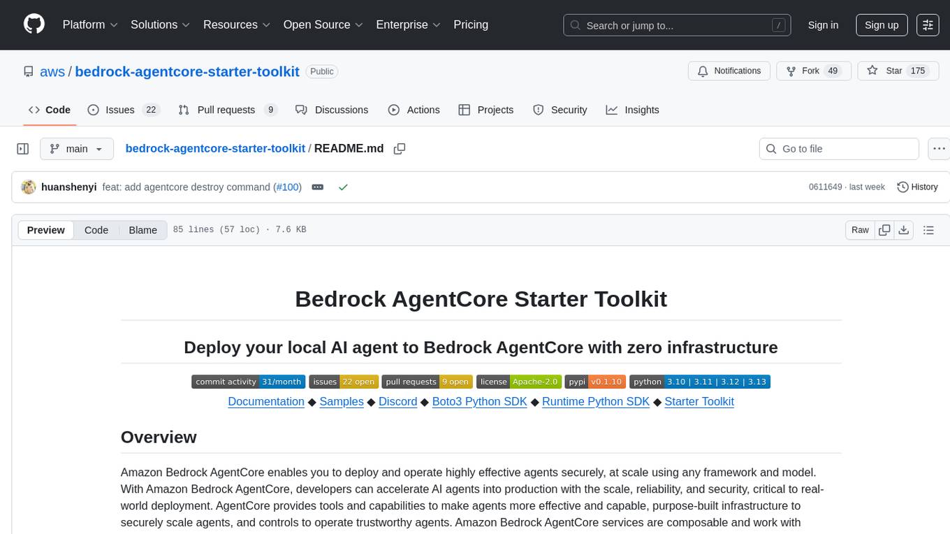 bedrock-agentcore-starter-toolkit Screenshot