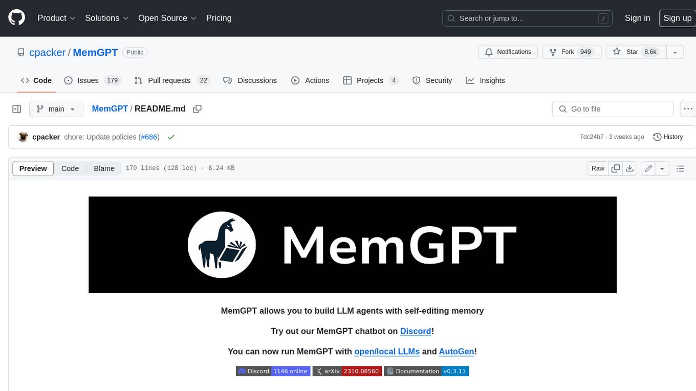 MemGPT Screenshot