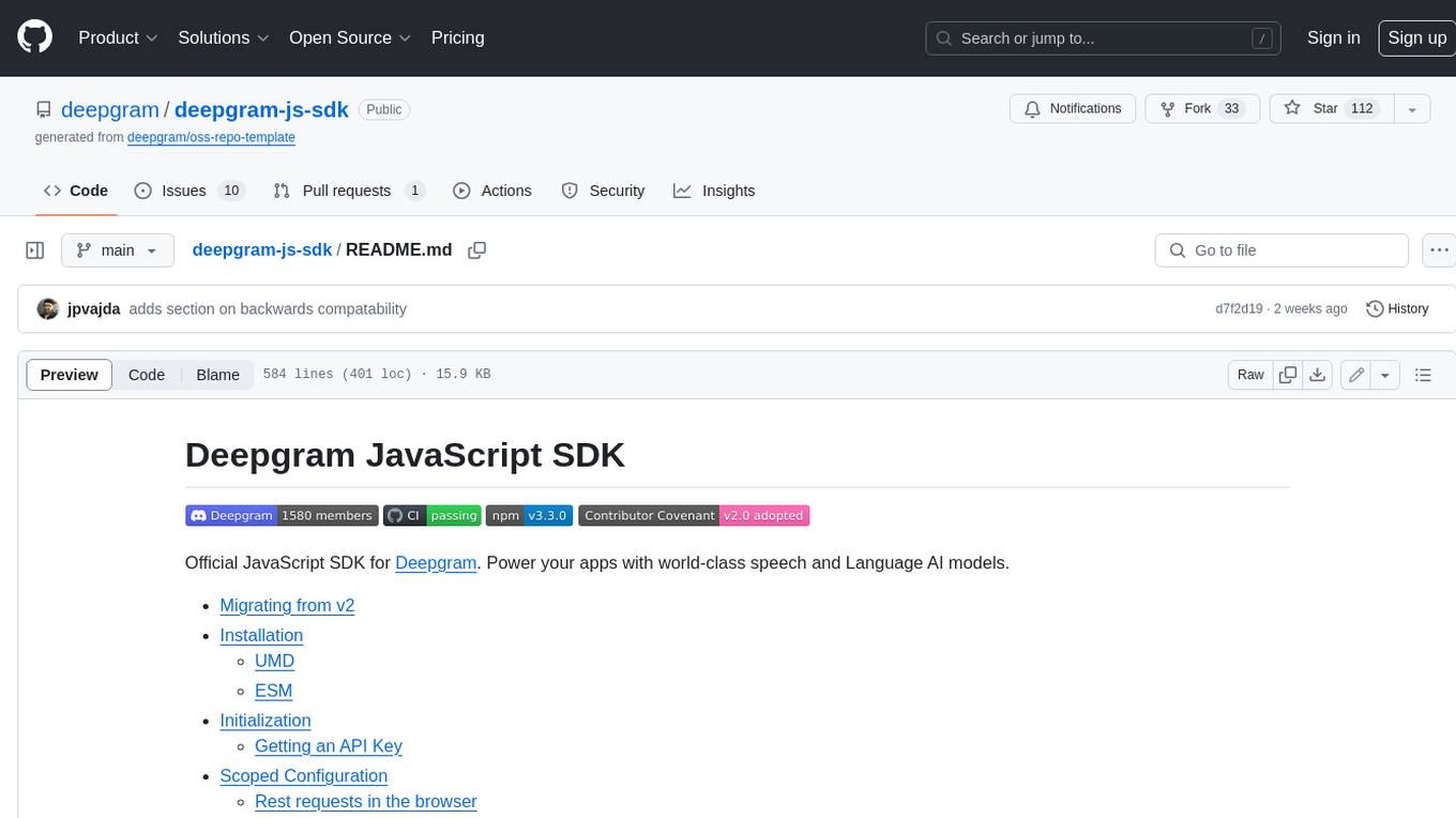 deepgram-js-sdk Screenshot