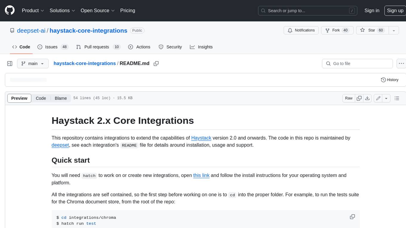 haystack-core-integrations Screenshot