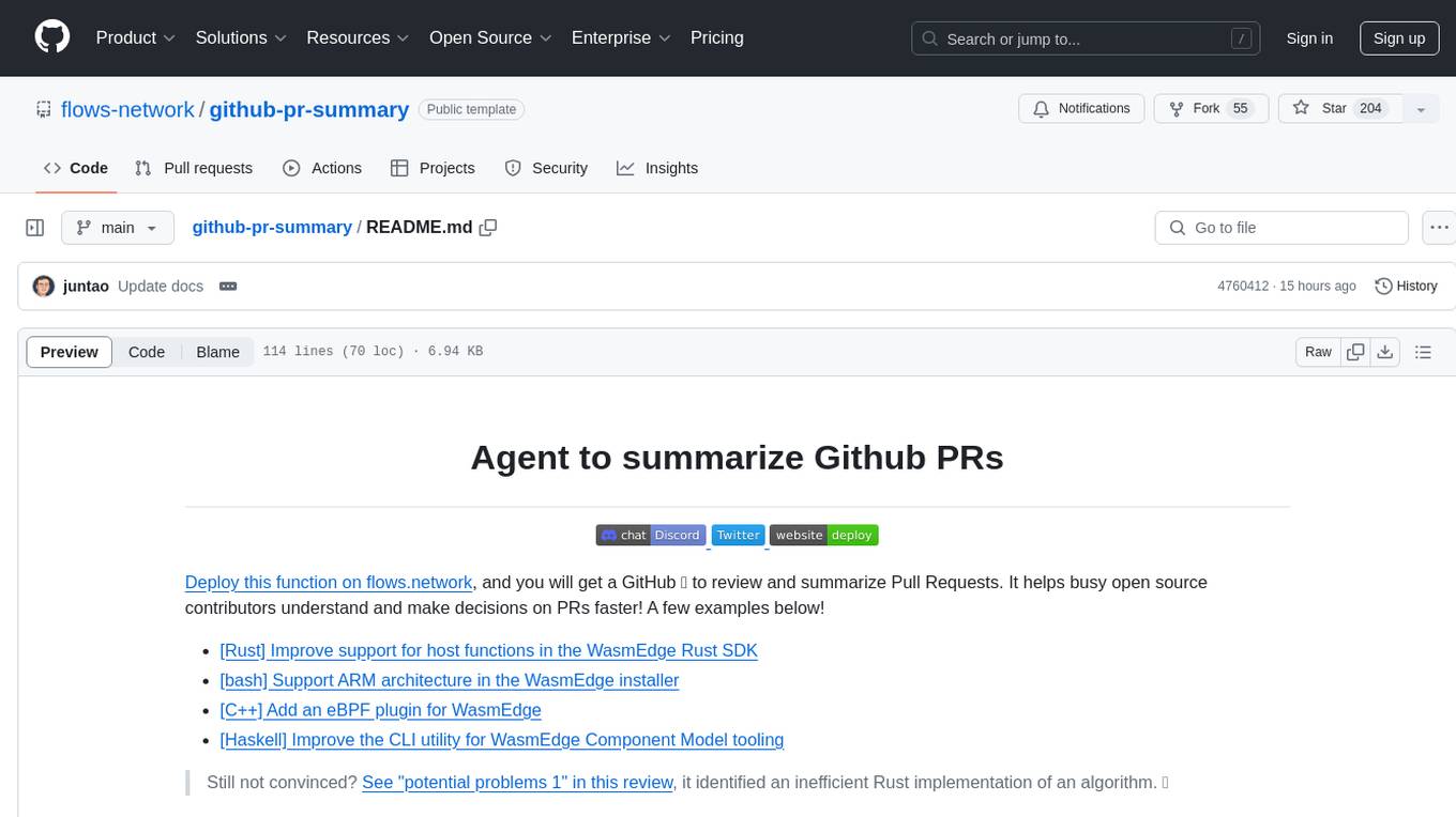 github-pr-summary Screenshot