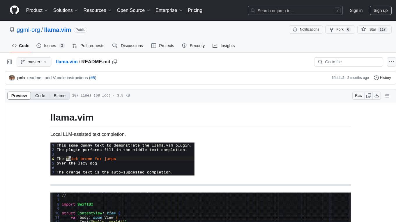 llama.vim Screenshot