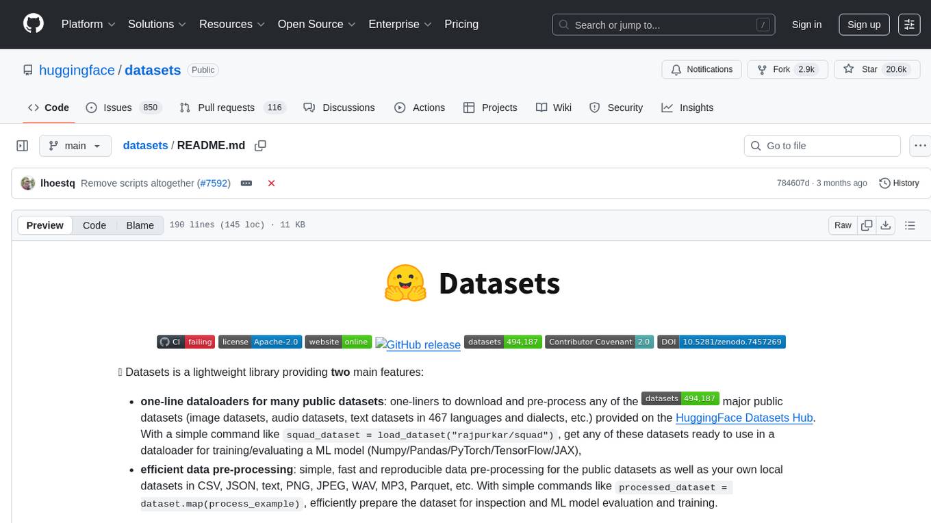 datasets Screenshot